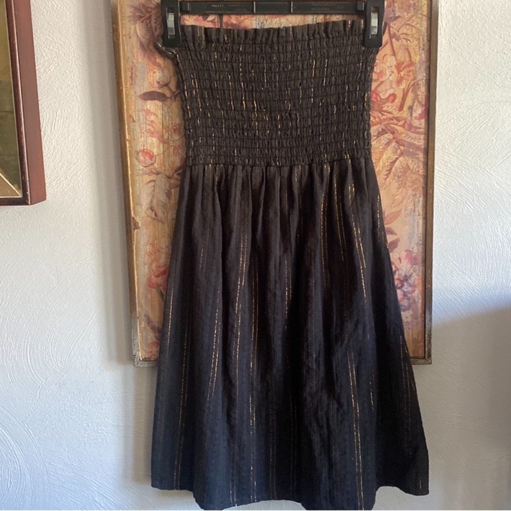 URBAN OUTFITTERS BABYDOLL DRESS BOHO BLACK GOLD STRAPLESS MINI DRESS COVERUP S M - Picture 4 of 10